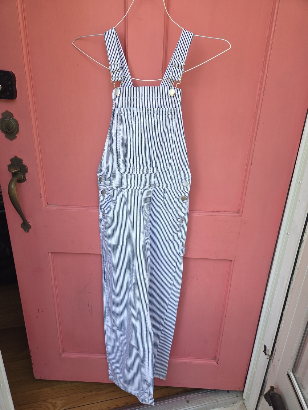Zara Black & White Pinstripe Denim Overalls
